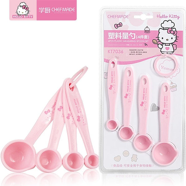 4 pcs/set CHEFMADE Hello Kitty Kitchen Double Scale Spoon Pink Baking Measuring Spoon PP Plastic Gram Measuring Spoon Ladle - Hello Kitty Camp