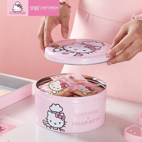 CHEFMADE Hello Kitty 6.3 in Cookie Cake Dessert Round Box Candy Nougat Tin Box Tinplate Round Box - Hello Kitty Camp