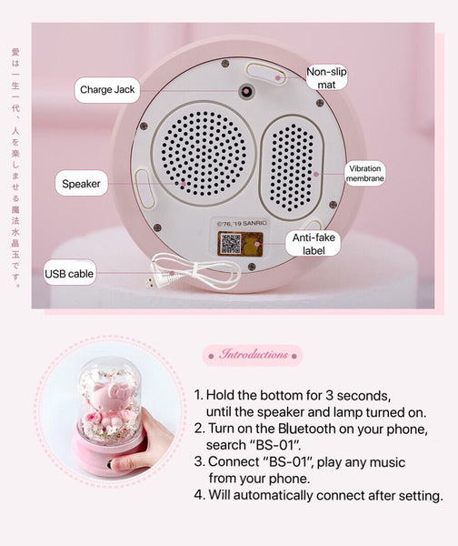 Preserved Fresh Flower Hello Kitty Crystal Ball Wireless Bluetooth Speaker Night Light - Hello Kitty Camp