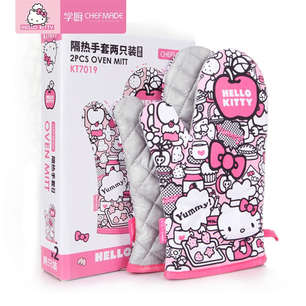 CHEFMADE Hello Kitty Oven Mitts Heat/Slip Resistant Thick Gloves Kitchen Product Baking Tools - Hello Kitty Camp