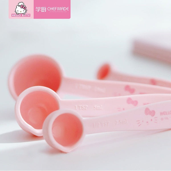 4 pcs/set CHEFMADE Hello Kitty Kitchen Double Scale Spoon Pink Baking Measuring Spoon PP Plastic Gram Measuring Spoon Ladle - Hello Kitty Camp