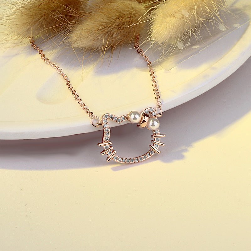 Beautiful Kitty Sliver Necklace Inlaid With High Boutique Zircon - Hello Kitty Camp