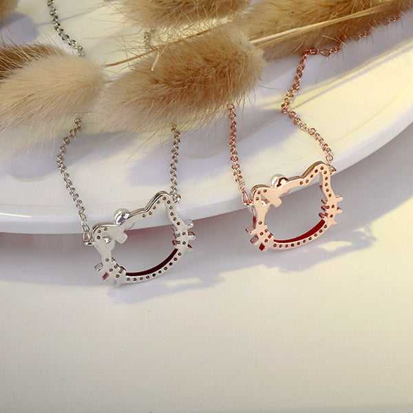 Beautiful Kitty Sliver Necklace Inlaid With High Boutique Zircon - Hello Kitty Camp