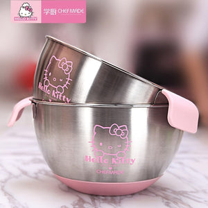 CHEFMADE Hello Kitty Kitchen 304 Stainless Steel With Scaled Egg Bowl Non-slip Silicone Bottom Basin Baking Tools For Cakes - Hello Kitty Camp