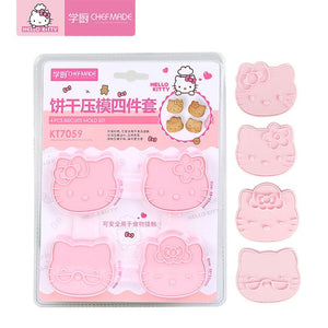 CHEFMADE Hello Kitty Kitchen Cute Cartoon Three-dimensional Cake Cookie Mold 4-piece 3D Silicone Fondant Baking Molds - Hello Kitty Camp