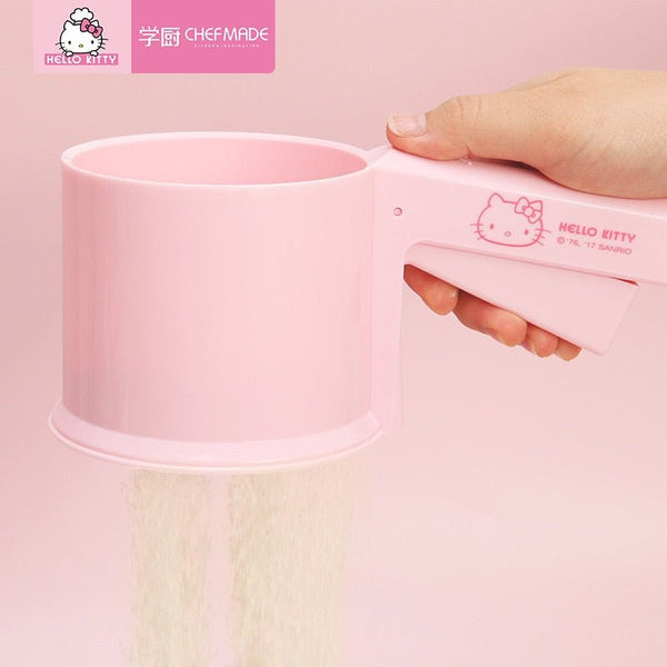 CHEFMADE Hello Kitty Kitchen Genuine Pink Semi-automatic Hand-pressed Cup Type Sugar Powder Flour Sieve Fine Mesh With Scale - Hello Kitty Camp