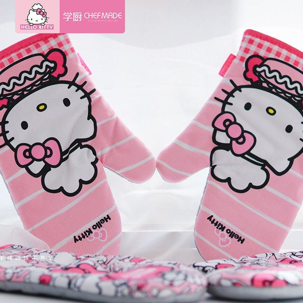 CHEFMADE Hello Kitty Kitchen Oven Mitts Anti-Scalding Gloves Insulated High Temperature Resistant Gloves - Hello Kitty Camp