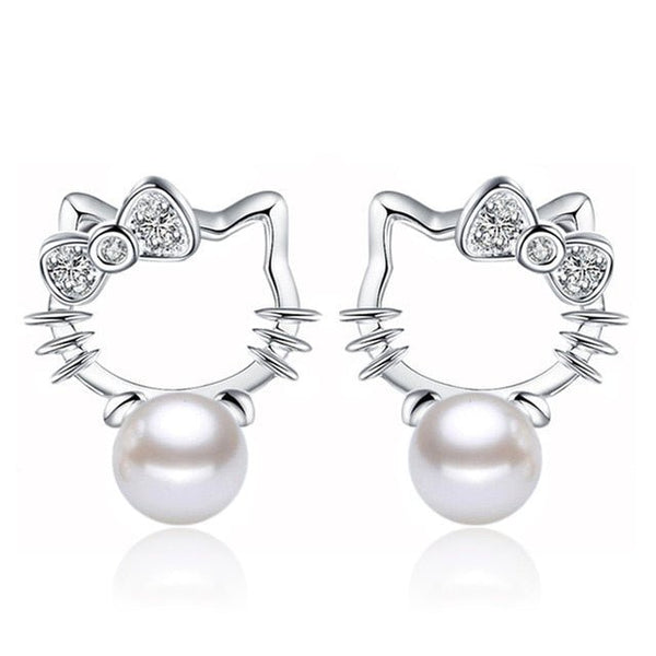Hello Kitty 925 Sterling Silver Pearl Earrings 8mm - Hello Kitty Camp